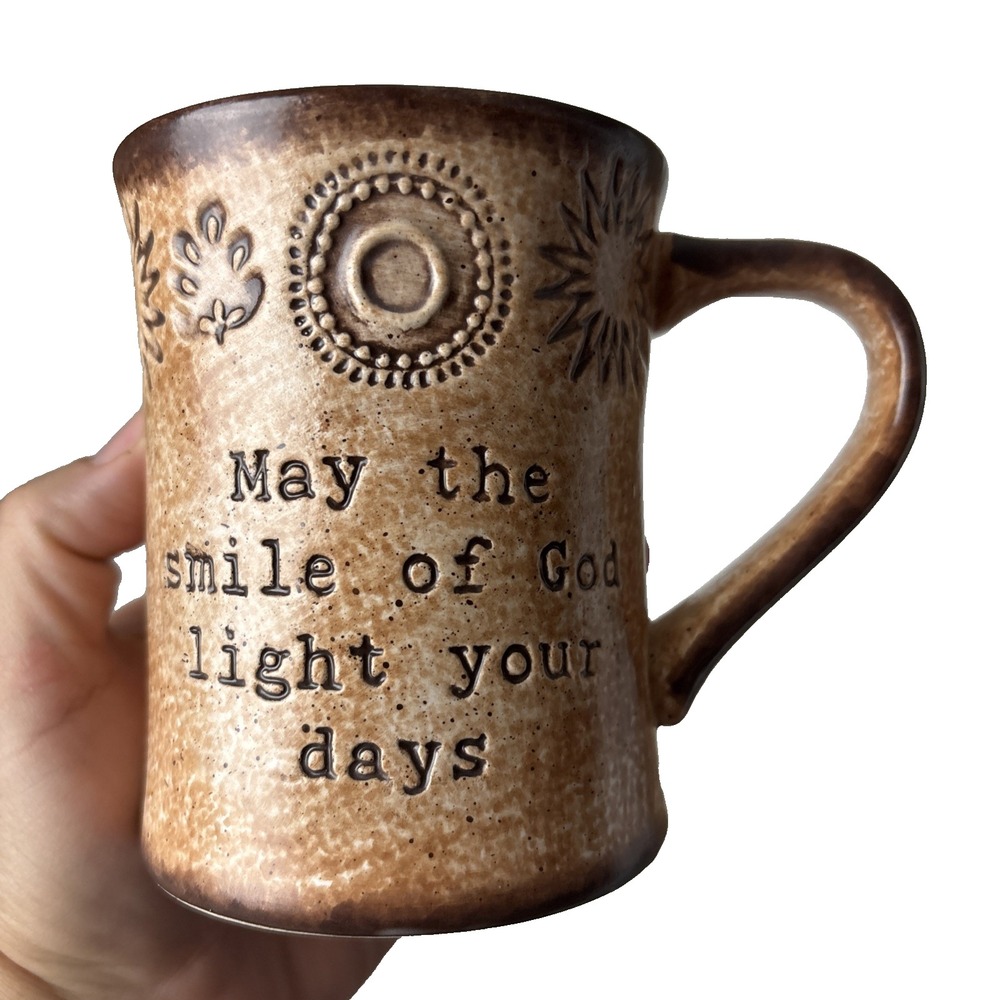 Cracker Barrel Stoneware Smile of God Religious Inspirational Mug Cup beige